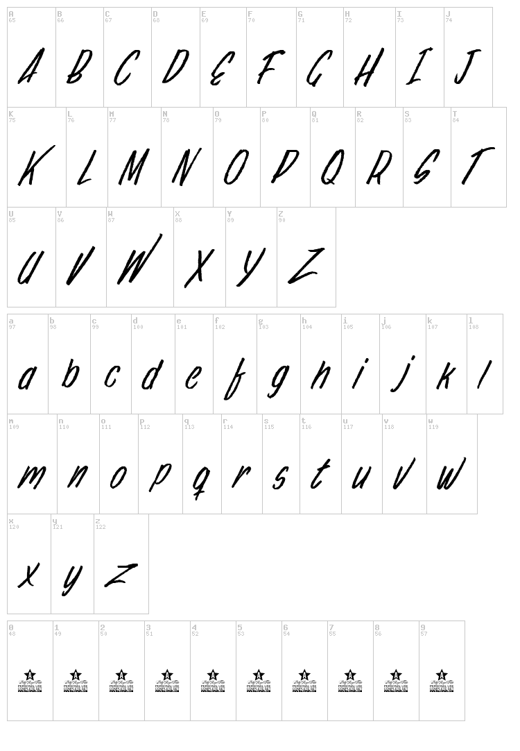 Brush Stroke font map